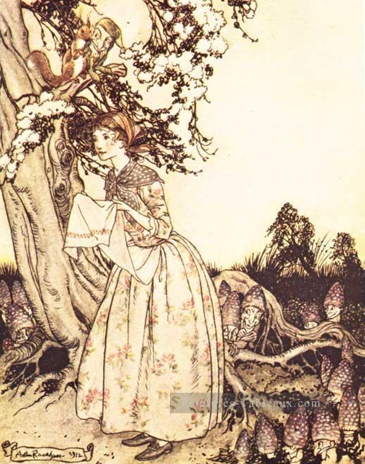 Mother Goose La Fair Maid qui le premier du printemps illustrateur Arthur Rackham Peintures à l'huile